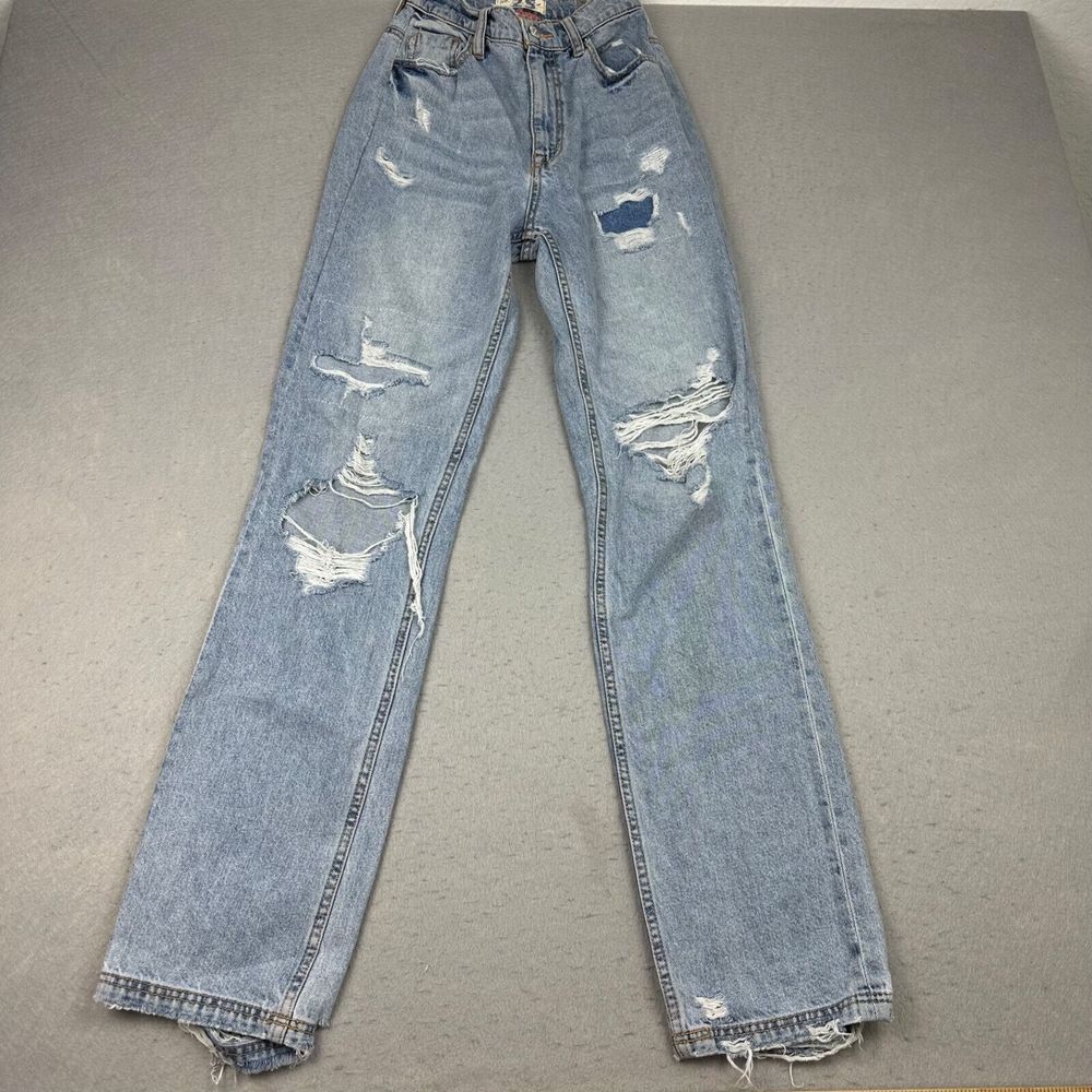 We The Free People CRVY Jeans Womens 25 Light Wash High Rise Distressed Straight